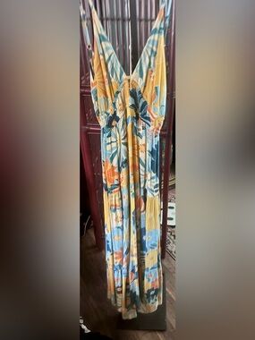 Angie Floral Maxi Dress in Yellow & Teal